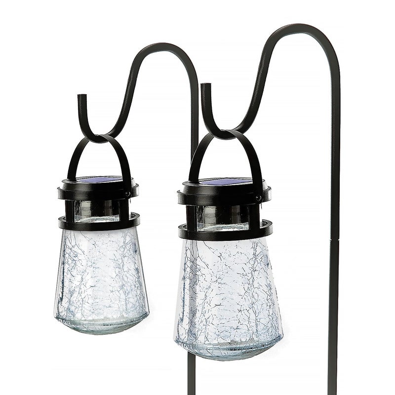 Home Zone Security 2 Packs Solar Crackle Glass Solar Lanterns Light Hanging Outdoor Waterproof 10 Lumens 3000K Decorative Large Crackle Glass Garden LED Lights, No Wiring for Patio Backyard Garden - Image 1